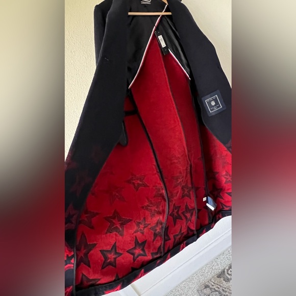 Tommy Hilfiger Norma Jacquard Blue Red Stars Wool Blend Long Coat Size 10 NWT - Picture 13 of 15
